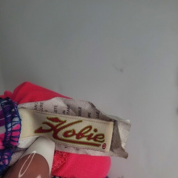 Hobie neon tropical print string bikini with zipper top large & bottom small - Picture 11 of 12